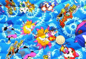 < Q-ハギレ 40cm > Q- キルト - キャラクター キルティング 生地 はぎれ カットクロス 40cm 妖怪ウォッチ ( 映画 妖怪ウォッチ誕生の秘密だニャン! ) ( ブルー ) 柄番号6