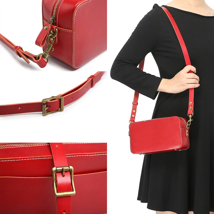 楽天市場】ショルダーバッグ 箱型 レッド 赤 本革 ミニショルダー  