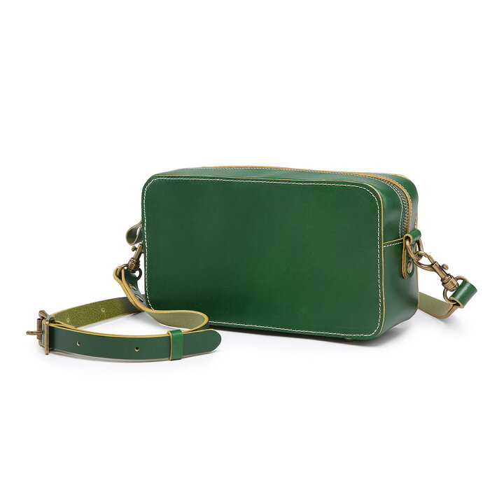 楽天市場】ショルダーバッグ スクエア型 横長 グリーン 緑 本革 ミニ  