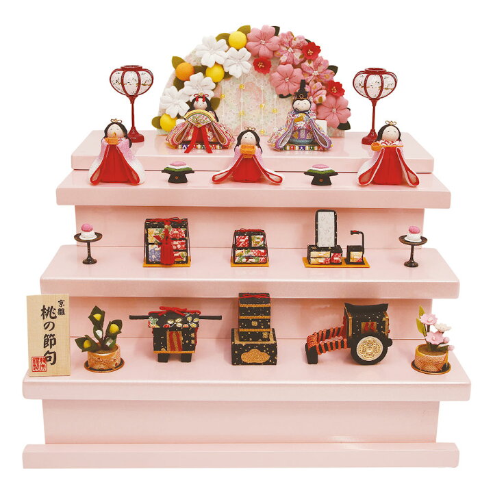 楽天市場 雛人形 雛飾り 小桜5人段飾り雛セット 収納飾り 手作り ちりめん細工 送料無料 季節の和雑貨 京都 和匠ポラーコ