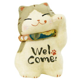 ちぎり和紙 ひとこと人招き猫 グレー猫手作りちぎり和紙細工 猫の人形・ネコの置物・ねこの和雑貨