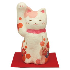 ちぎり和紙 花笑み(小)和み招き猫 敷物付手作りちぎり和紙細工 猫の人形・ネコの置物・ねこの和雑貨