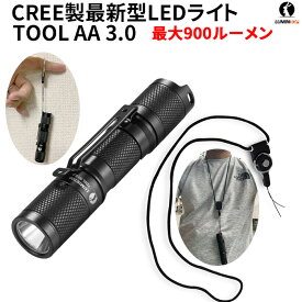 懐中電灯 最強 ledライト Tool AA 3.0 明るい ハンディライト 防水 ルミントップ キャンプ 山登り アウトドア ハンディライト 最大900ルーメン 小型 超軽量 単三/14500電池対応 今だけネックストラップ付
