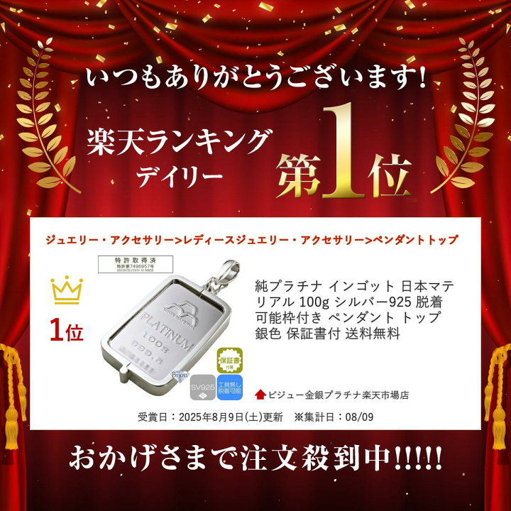 プラチナ インゴット  日本マテリアル 100g用 シルバー925 脱着可能枠 ペンダント トップ 保証書付 nm100pt-wsv-n_2.jpg