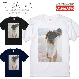 Tシャツ メンズ 半袖 プリント Uネック クルーネック 丸首 綿 半袖 カットソー おしゃれ アメカジ ストリート カジュアル レディース ユニセックス 大きいサイズ対応 スケート スケーター ガール セクシー 女の人 ビーチ