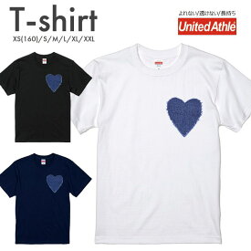 Tシャツ メンズ 半袖 プリント Uネック クルーネック 丸首 綿 半袖 カットソー おしゃれ アメカジ ストリート カジュアル レディース ユニセックス 大きいサイズ対応 ハート デニム風 ワンポイント おしゃれ