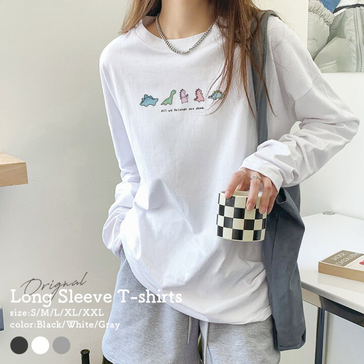 楽天市場】Tシャツ ロンT 長袖 レディース トップス プリントT 丸首 