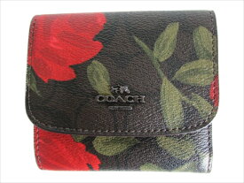 【スペシャル】[コーチ] 折りたたみ財布 フローラル スモール COACH Floral Print Logo Small Wallet F25930 QBLMA QB/Brown Red Multi