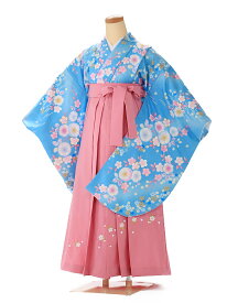 【卒業式 袴 レンタル 小学生】【女の子 小学生卒業式フルセット】【ベーシックスタイル】 【148cm-153cm】ジュニア 女袴 着物レンタル Sサイズ フルセット 往復送料無料 水色 辻が花 pink 袴 0077 【レンタル】