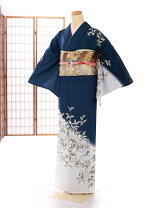訪問着 袷 正絹 花筏 花扇 菊 松竹梅 桜 宝尽くし Lサイズ ki27424