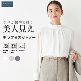 【20%OFF&P5倍 11/18 0:00~11/27 1:59】ORIHICA レディース カットソー ブラウス 華奢見え 楊柳素材 ハイネック 長袖 裏地付き 抗菌防臭 洗える シワ防止 ストレッチ 吸汗速乾 透けにくい 秋 冬 シンプル 華やか おしゃれ 仕事 オフィス カジュアル