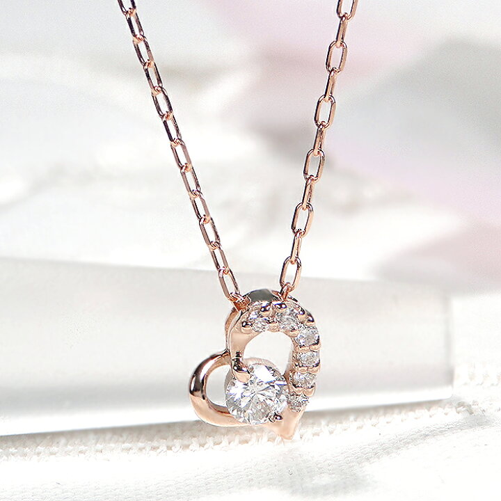 楽天市場】K18PG ダイヤモンド ハートモチーフ ネックレス【0.10ct  
