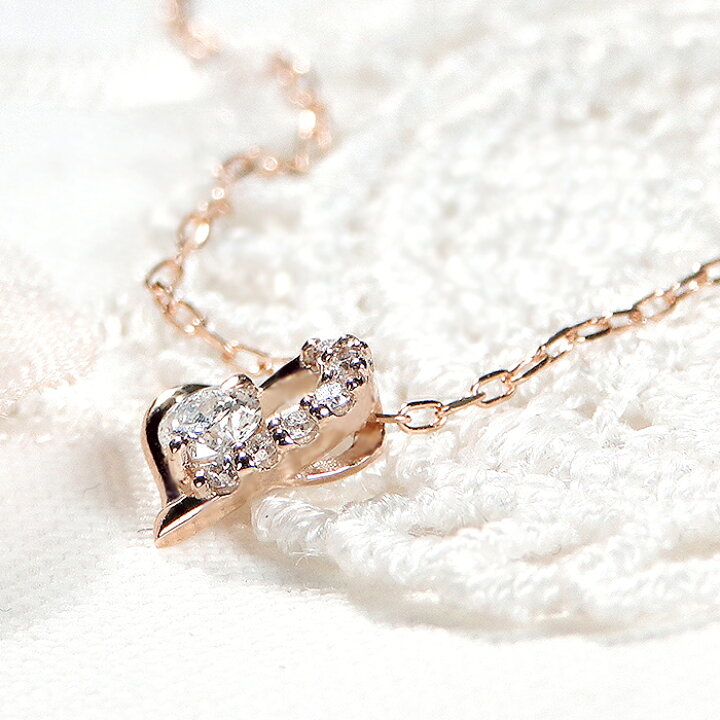 楽天市場】K18PG ダイヤモンド ハートモチーフ ネックレス【0.10ct  