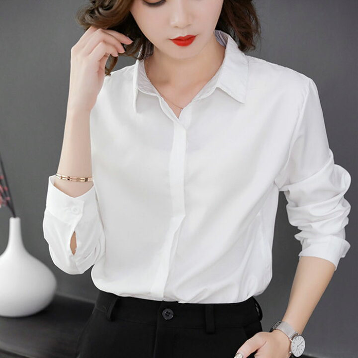楽天市場 ワイシャツ レディース ジョーゼット シャツ 長袖 レディース 白シャツ ブラウス ビジネス フォーマル カジュアル どのシーンにも使える万能アイテム レディースシャツ ワイシャツ Yシャツ 長袖 細身 ワンピース Ram180度