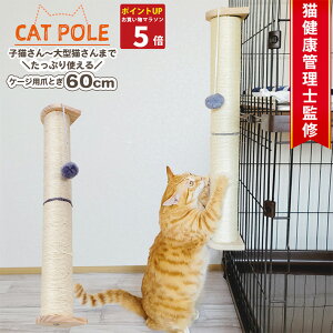 猫用 ケージ用 爪とぎポール ロング 63×10cm レギュラーサイズの長さ2倍 大型猫・子猫対応 サイザル麻 天然木 簡単取り付け 替え芯あり 取り替え可能 縦型 キャットスクラッチャー おしゃれ P