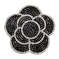 カメリア フラワー ワッペン ストーン クリスタル アイロン接着 縦6.5cm×横6.5cm ブラック 花 キラキラ …
