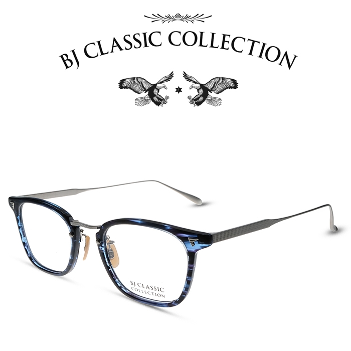 BJ CLASSIC COLLECTION COMBI COM-554GT C-111-7 ネイビー・ササ・マットシルバー BJクラシックコレクション  度付きメガネ 伊達メガネ メンズ レディース 本格眼鏡 （お取り寄せ） | メガネ＆サングラス REI-GLASSES