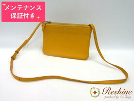 【中古 美品】【メンテナンス保証付】CELINE/セリーヌ トリオ レザー イエロー ショルダーバッグ