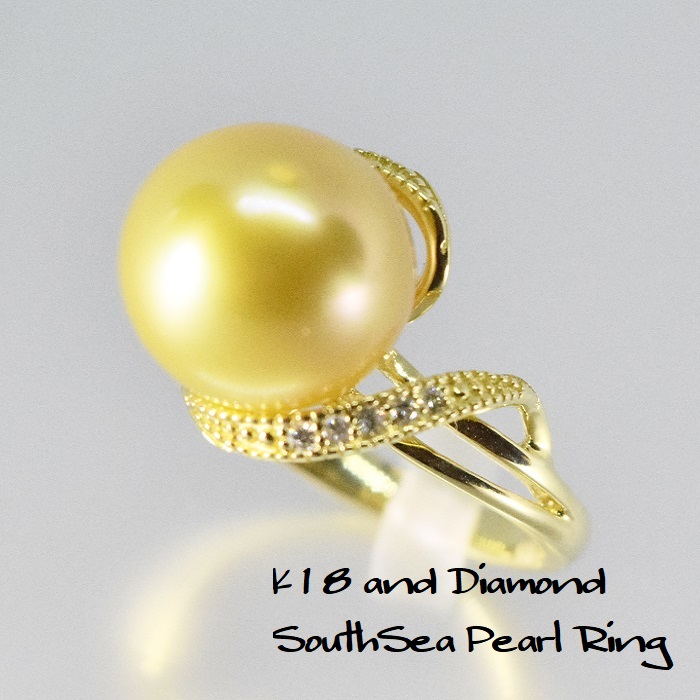 【楽天市場】南洋真珠指輪/K18リング/ダイヤモンド/一粒真珠11mm 