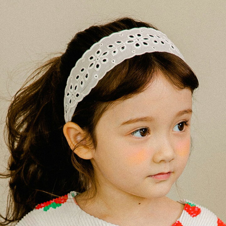 楽天市場 レースカチューシャ 韓国子ども服 子ども用 ヘアカチューシャ カチューシャ キッズ ヘアバンド 韓国子供服 ヘアアクセサリー 子ども 女の子 髪留め 大きい パンチングフラワー レース アイボリー りんごclub