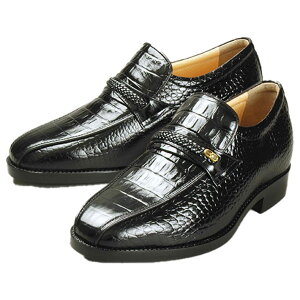 脚を長く、よりスマートに 牛革 重厚な存在感を放つクロコ調スワローモカ スリッポン 5cmUP 身長アップ 背が高くなる靴 メンズ 紳士靴 シークレットシューズ 厚底靴 革靴 ローファー ビジネ
