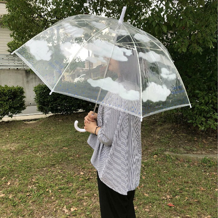 楽天市場 傘を複数ご購入時に使用できるクーポン配布中 ハッピークリアアンブレラ クラウド 58 5cm Spice 透明傘 ビニール傘 ビニ傘 手開き グラスファイバー ネイルガード かわいい おしゃれ 雲 空 雨 雫 天気 白 ホワイト 通勤 通学 Sps 彩美楽天市場店