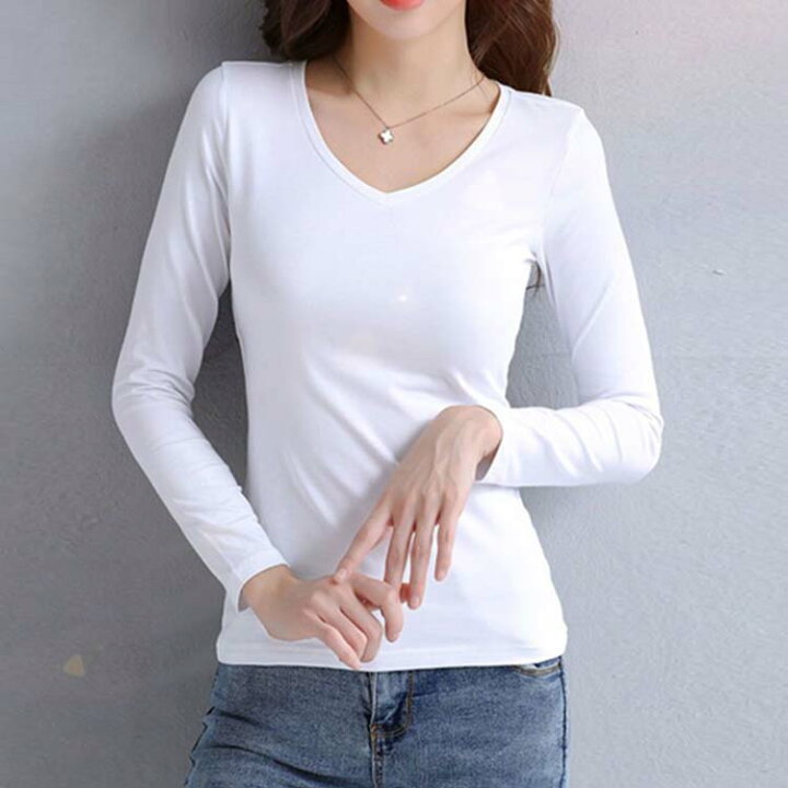 楽天市場】2点セット 長袖tシャツ Vネック Uネック ロンt スリム 細身 