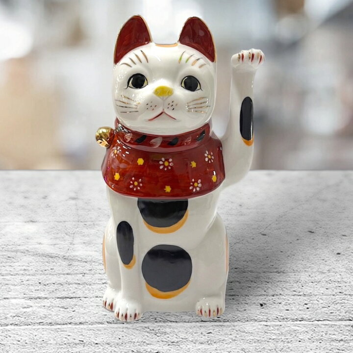 楽天市場】瀬戸焼 赤絵ブチ猫 中 左 赤 87323-579 招き猫 陶器 