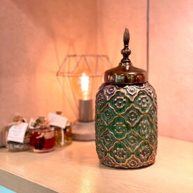 キャンディボックス 小物入れ グリーンフラワー F18046 高さ31cm お菓子入れ おやつ入れ アクセサリーケース 花瓶 レトロ フラワーベース ギフト プレゼント