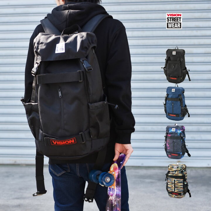 楽天市場 ヴィジョン リュック リュックサック フラップリュック 撥水 ナイロン 大容量 メッシュポケット ファスナー ポケットたくさん 30l 黒 女子 男子 男女兼用 高校生 中学生 ユニセックス レディース 女性 メンズ 男性 大人 大学生 かわいい 可愛い おしゃれ