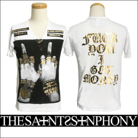 新作【THE SAINTS SINPHONY/セインツシンフォニー】CHAMPIONSHIP RINGS・Tシャツ（半袖・Vネック・ホワイト・WHT）メンズ【送料無料】モノクロFUCKグラフィック×ゴールドプリントがCOOL！バックスタイルもカッコイイ1枚です！【インポート】【セレカジ】【正規品】