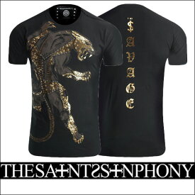 新作【THE SAINTS SINPHONY/セインツシンフォニー】BEN FRANKLIN・Tシャツ（半袖・CREWネック・ブラック・BLK）メンズ【送料無料】セインツリピーターさんにもオススメ！セインツでは珍しいタイガー風のゴールドプリントが印象的！【インポート】【セレカジ】【正規品】