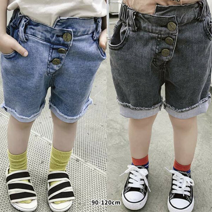 楽天市場】キッズアシメデニムハーフパンツ 女の子 男の子 キッズユニ 