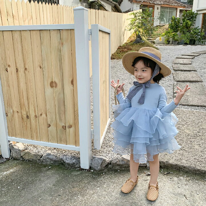 楽天市場 ボリュームチュールワンピース フリル リブ シンプル おそろい リンクコーデ 双子コーデ 80 90 100 110 1cm アイボリー ブルー ピンク Senkei