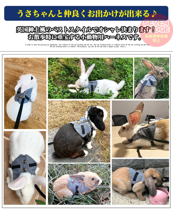 楽天市場 うさぎ ウサギ ベスト ハーネス リード 付 小動物 モルモット フェレット チンチラ プレーリードッグ チェック ペット 服 胴輪 チェック H0406 セブンブリッジ