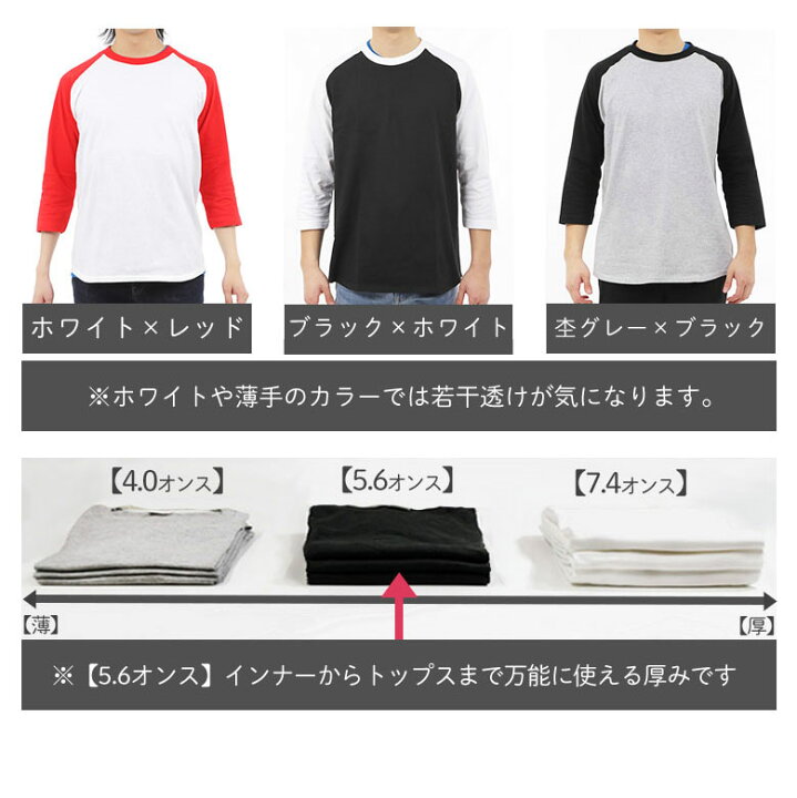 楽天市場】七分袖 tシャツ メンズ ラグラン袖 7分袖 綿100% ロンT 