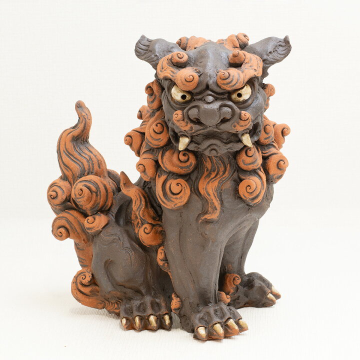 楽天市場】シーサー 名波均（アトリエQ）作 黒赤 沖縄工芸品 シーサー 