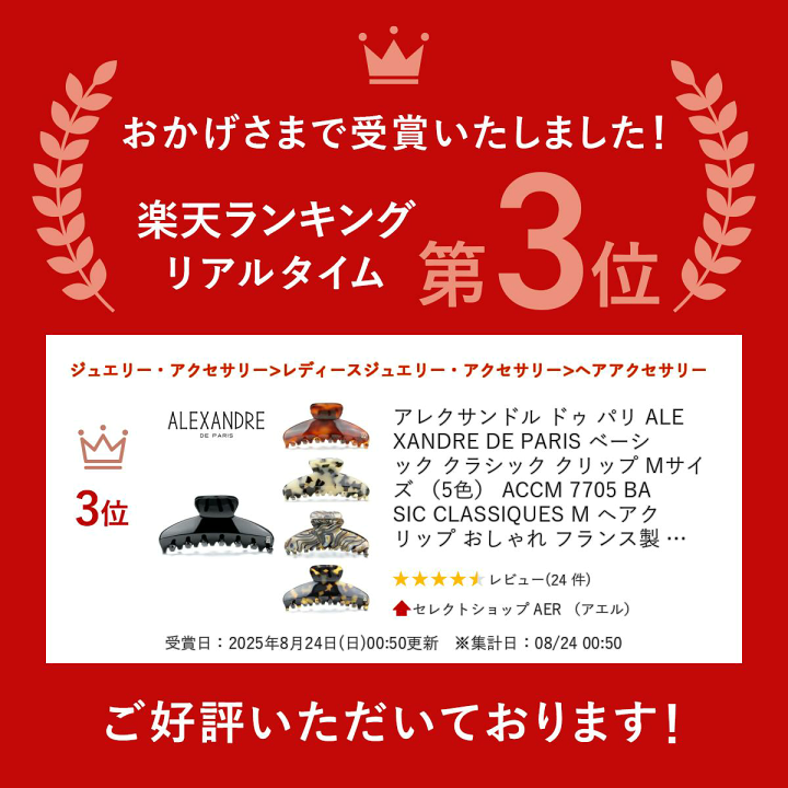 アレクサンドルドゥパリ　ベージュ　ヘアクリップ　L　10.5㎝　定番デザイン ALEXANDRE DE PARIS アレクサンドル ドゥ パリ ヘアクリップ