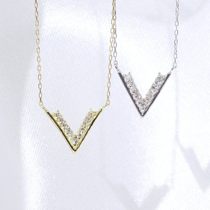 楽天市場】K18YG WG V字ダイヤモンドネックレス 0.06ct ファッション 