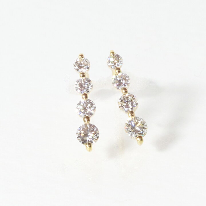 楽天市場】k18 0.32ct 8石 天然ダイヤモンド ピアス バー 棒 上品  