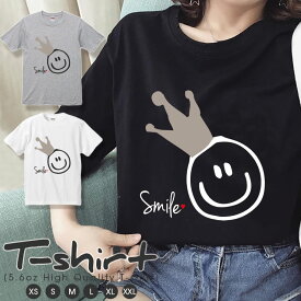 Tシャツ メンズ レディース 半袖 ペア カップル 『ニコちゃん にこちゃん smile スマイリーマーク 王冠 かわいい おしゃれ』 大人かわいい tシャツ 可愛いtシャツ