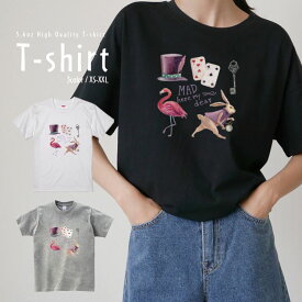 Tシャツ レディース 半袖 カジュアル ペア カップル ロゴTシャツ 大人 トップス プリント カットソー ブランド ゆったり 大きいサイズ かわいい おしゃれ アリスインワンダーランド トランプ うさぎ 童話