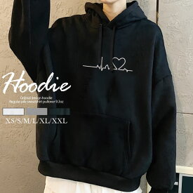 パーカー レディース メンズ スウェット パーカー プルオーバー hoodie 長袖 フード付き ペア カップル S M L XL XXL おそろ おしゃれ 大人かわいい ハートの心電図 白黒 イラスト 韓国ファッション