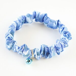 猫 首輪 シュシュ 鈴 安全 セーフティ ストライプ コットン ハゲない 猫用首輪 軽い 可愛い おしゃれ 青 ブルー【猫雑貨招福】