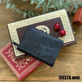 【わちふぃーるど ダヤン】すごくやわらかチップ折り財布（黒）革 ダヤン 猫【SIESTA】