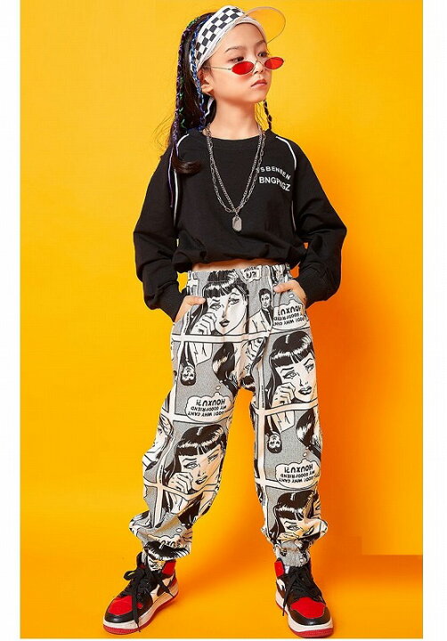 楽天市場 ダンス衣装 キッズ パンツ ヒップホップ ファッション キッズダンス衣装 練習着 ダンスズボン アメコミ 白黒 K Pop 韓国 Sims Mart