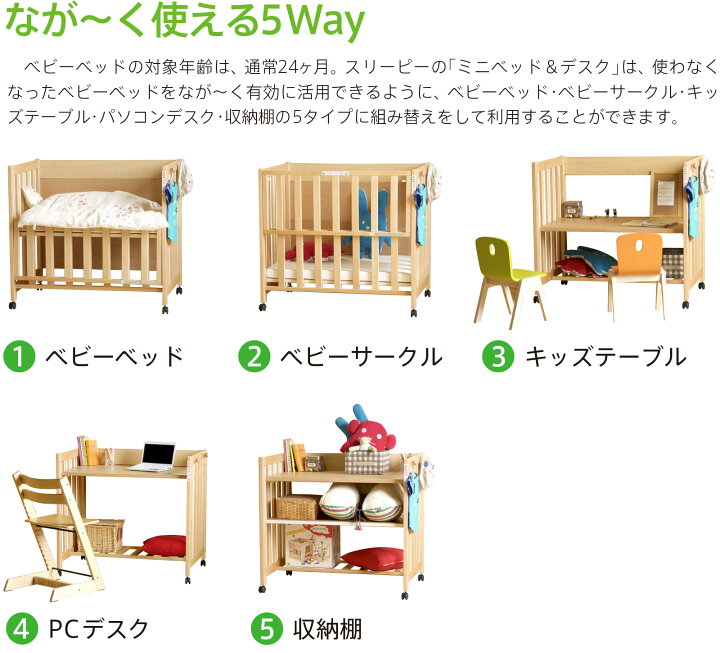 楽天市場】日本製 5way ベビーベッド 「ミニベッド＆デスク」 多機能  