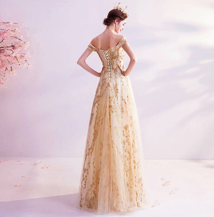 楽天市場】パーティードレス カラードレス シャンパンゴールド ロング  