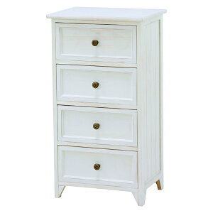 チェスト 白 完成品 アンティークホワイト 4段 幅41cm 高さ76cm 木製 白 ホワイトチェスト ロー チェスト 収納家具 洋服ダンス 木製 アンティーク調取っ手 おしゃれ 大人かわいい 姫系 衣類収納