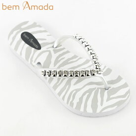 ビジュー付きビーチサンダル【bem Amada】ゼブラZEBRA PRATA｜ホワイト